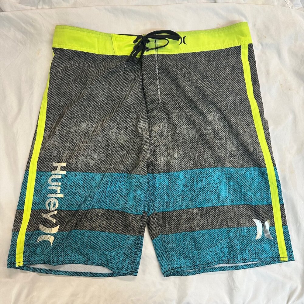 Hurley Men's Phantom 38W Boardshorts Surf Shorts Neon Green - Green ,Blk, Blue
